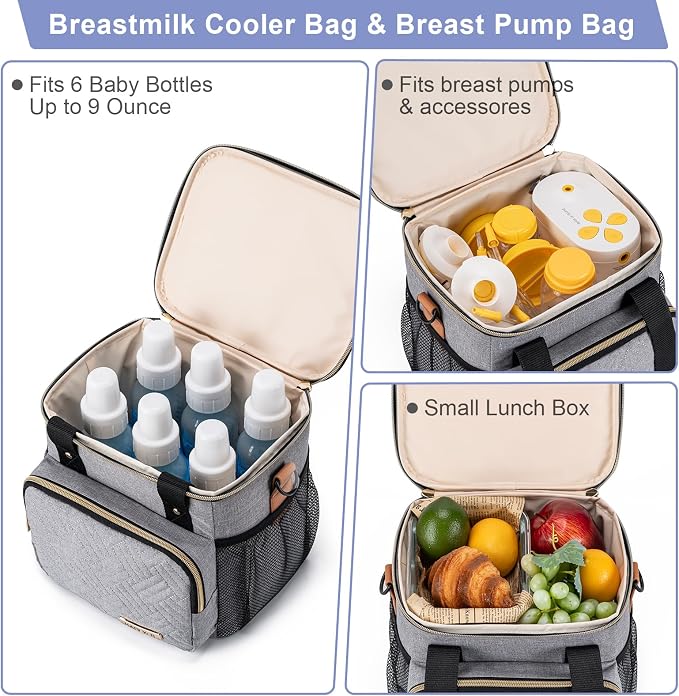 Breastmilk Cooler Bag with Ice Pack Fits 6 Baby Bottles up to 9 Ounce, Breast - Image 4