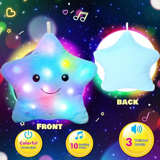 Cuteoy 13“ Musical Blue Star Plush Pillow Glowing Twinkle Night Light Stuffed - Image 5