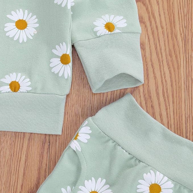 3Pcs Baby Girl Outfits Daisy Sweatshirt + Pants + Headband Infant Fall Winter - Image 4