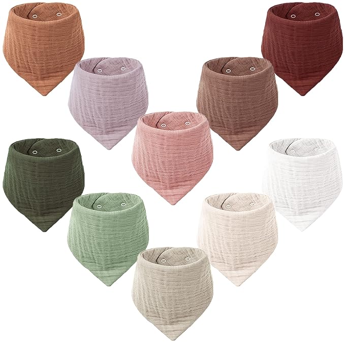 Konssy Muslin Baby Bibs 10 Pack Baby Bandana Drool Bibs 100% Cotton by Konssy
