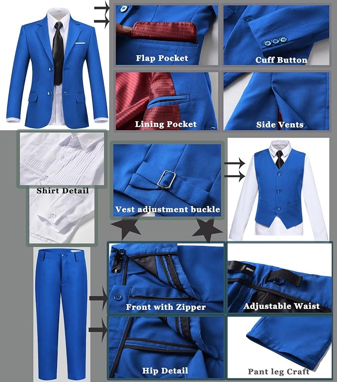 Boys Suit Set Slim Fit Kids Formal Suits Toddler Tuxedo Wedding Prom Classic - Image 4