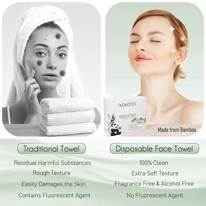 Travel Size Bamboo Viscose Disposable Face Towel Biodegradable Large Dry Face - Image 6