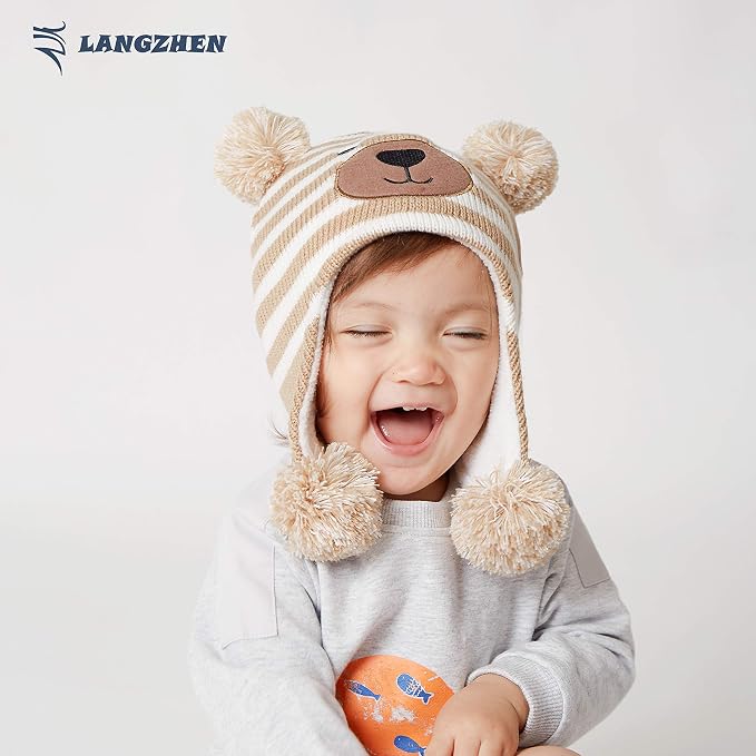 LANGZHEN Toddler Kids Infant Winter Hat, Earflap Knit Warm Cap Fleece Lined - Image 4