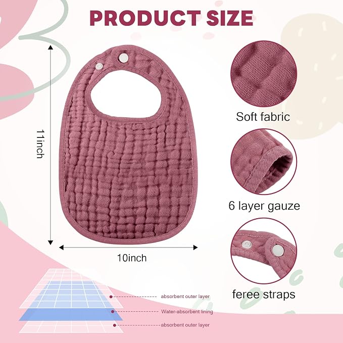 Tallew 8 Pack Muslin Burp Cloths and Baby Bibs - Image 3