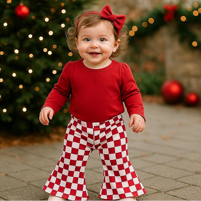 SOBOWO Checkered Baby Girl Flare Pants 3 Pack Toddler Bell Bottoms Plaid Ruffle - Image 6