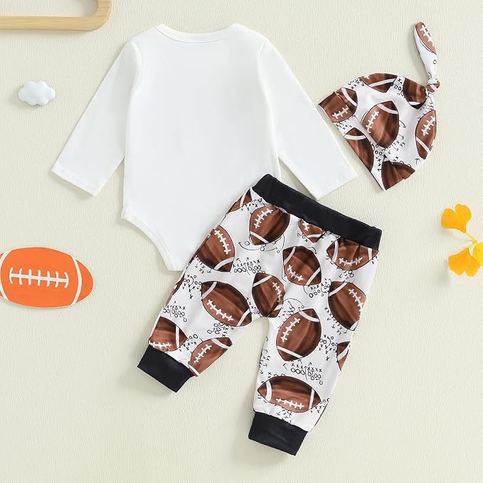 Baby Boy Hockey Outfit New Player in Town Long Sleeve Romper Long Pants Hat Set - Image 5