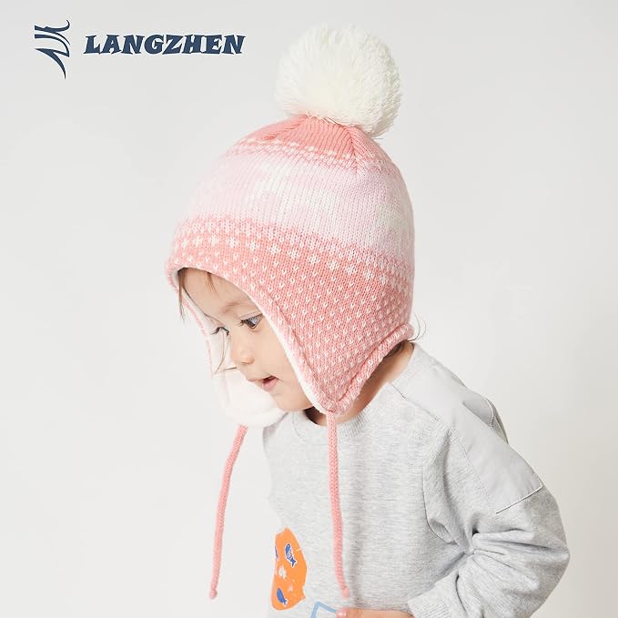 LANGZHEN Toddler Kids Infant Winter Hat, Earflap Knit Warm Cap Fleece Lined - Image 3