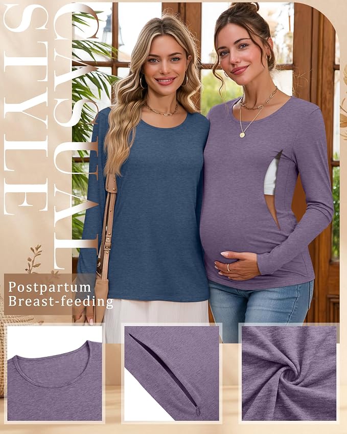 4 Pack Women's Cotton Nursing Tops, Breastfeeding Maternity - Image 3