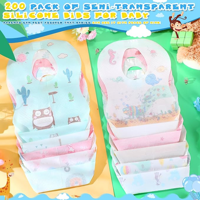 100/200 Pcs Disposable Baby Bibs Bulk Travel Feeding Bib Soft Food Catcher - Image 6