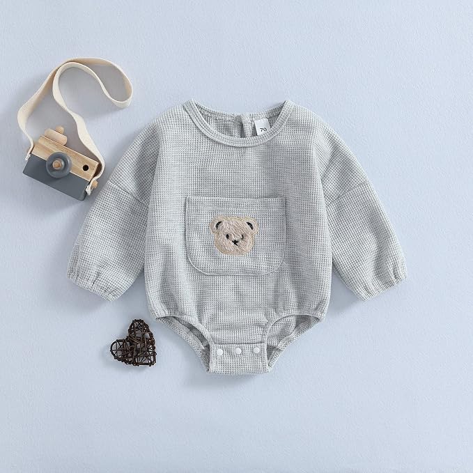 Douhoow Cute Baby Sweatshirt Romper Waffle Knit Baby Clothes Infant Girl Boy - Image 2