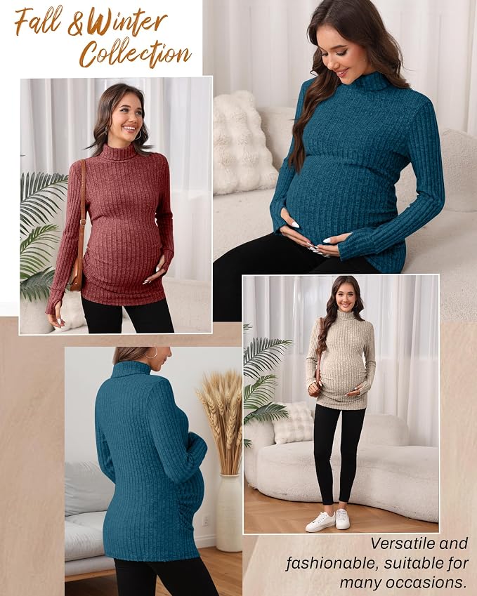 3 Pack Maternity T-Shirts Pregnancy Tops Women Sweater Long Sleeve Turtleneck - Image 4