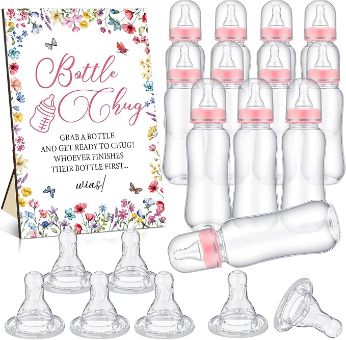 TrelaCo Wildflower Cool Baby Shower Games Wooden Bottle Chug Sign Wildflower in by TrelaCo