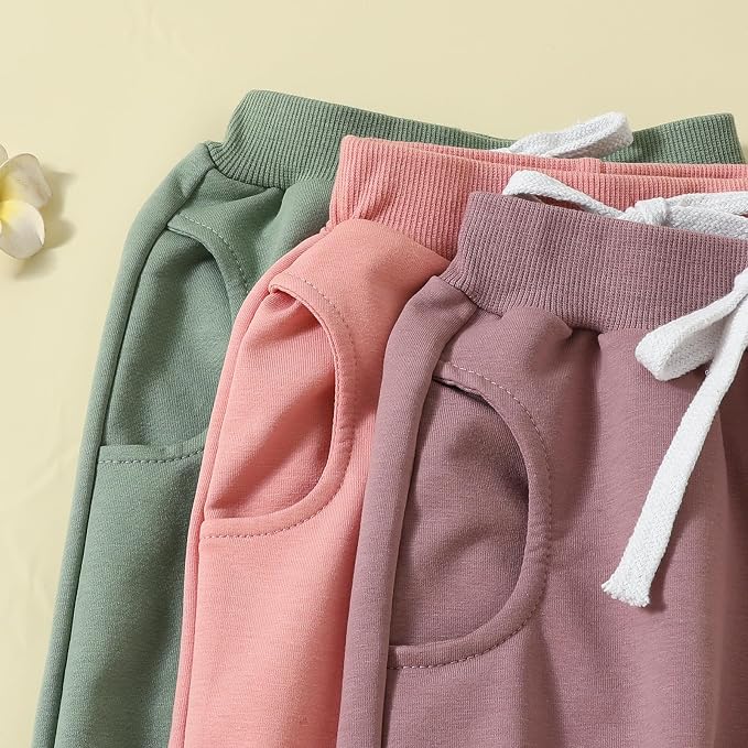 Sejardin Toddler Baby Boy Girl Pants 3 Pack Solid Color Elastic Waist Jogger - Image 5