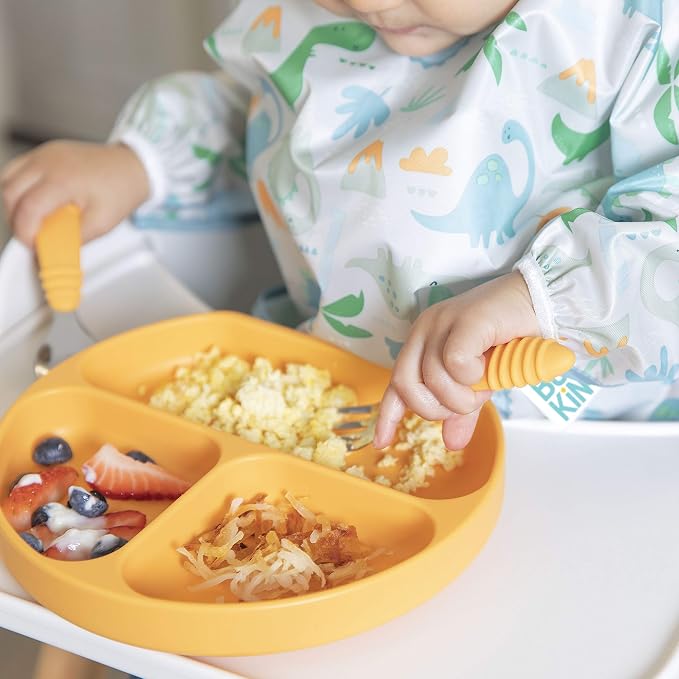 Bumkins Toddler Utensils, Kids Size Fork and Spoon Set, Silicone and - Image 2