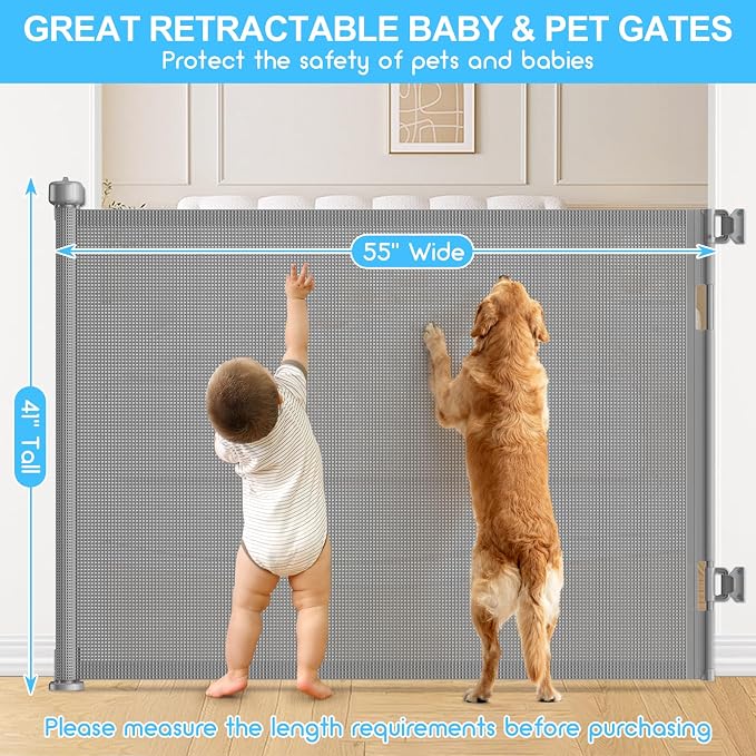55 Inch Retractable Baby Gates Extra Wide, 41 Inch Reinforced Extra Tall Gate - Image 2