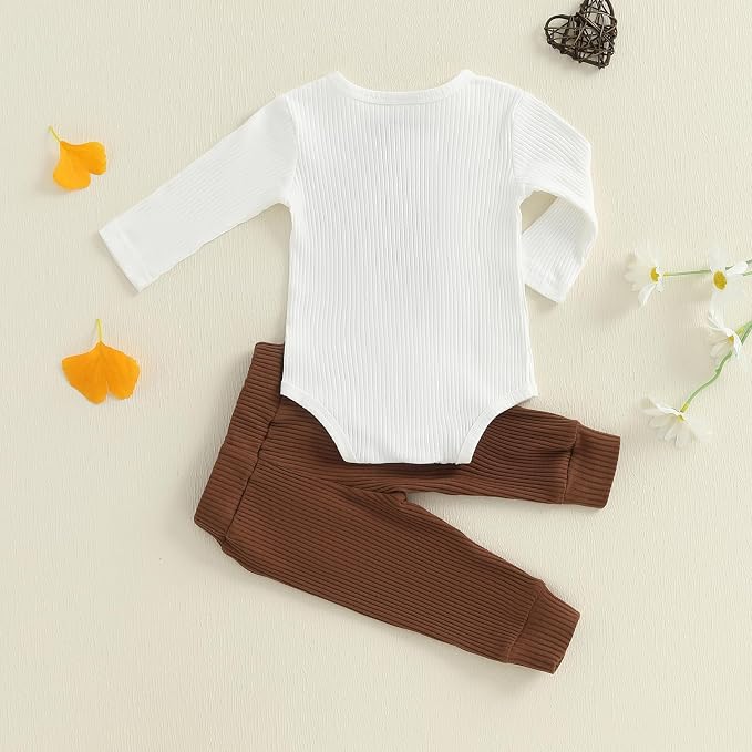 fhutpw Baby Boy Clothes 3 6 12 18 Months Ribbed Knitted Long Sleeve Romper and - Image 4