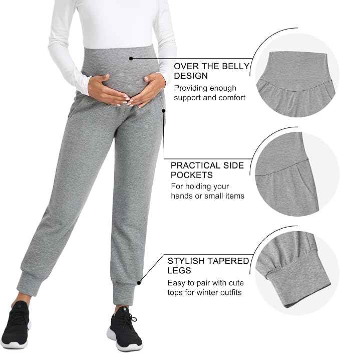 AMPOSH Women's Maternity Pants Stretchy Lounge Workout Pants Casual Loose Comfy - Image 3