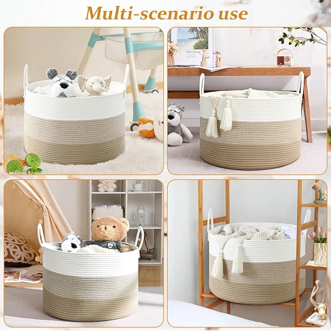 67L Storage Basket for Organizing, Cotton Rope Woven Blanket Basket, Toy - Image 6