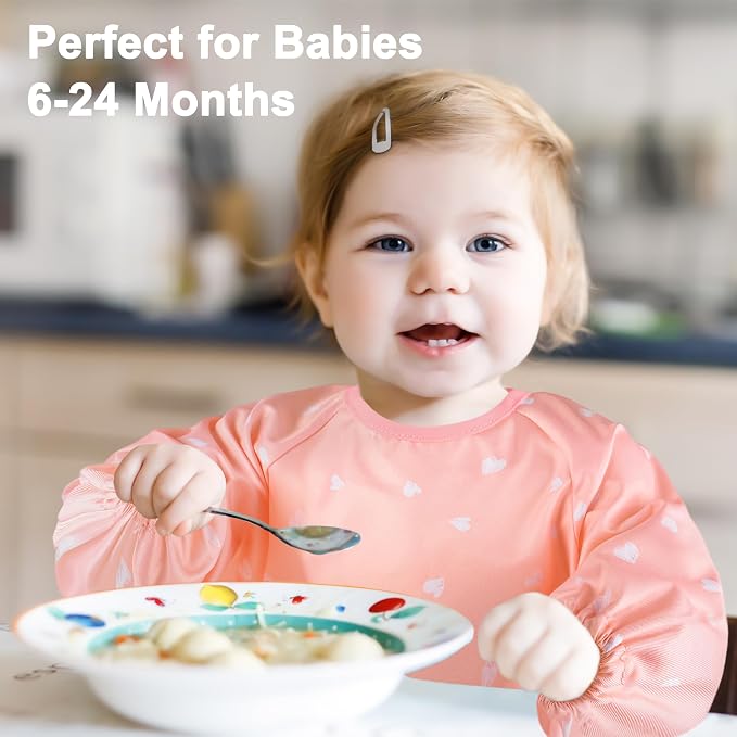 Long Sleeve Baby Bib For Eating Feeding Mess Proof Waterproof Food Smock Bibs - Image 7