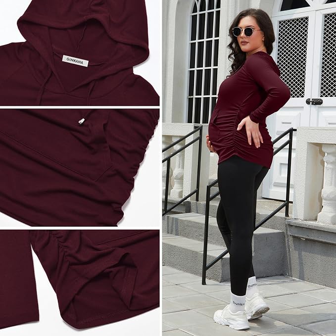 GINKANA Maternity Hoodie Long Sleeves Shirts Casual Maternity Top Pregnancy - Image 6
