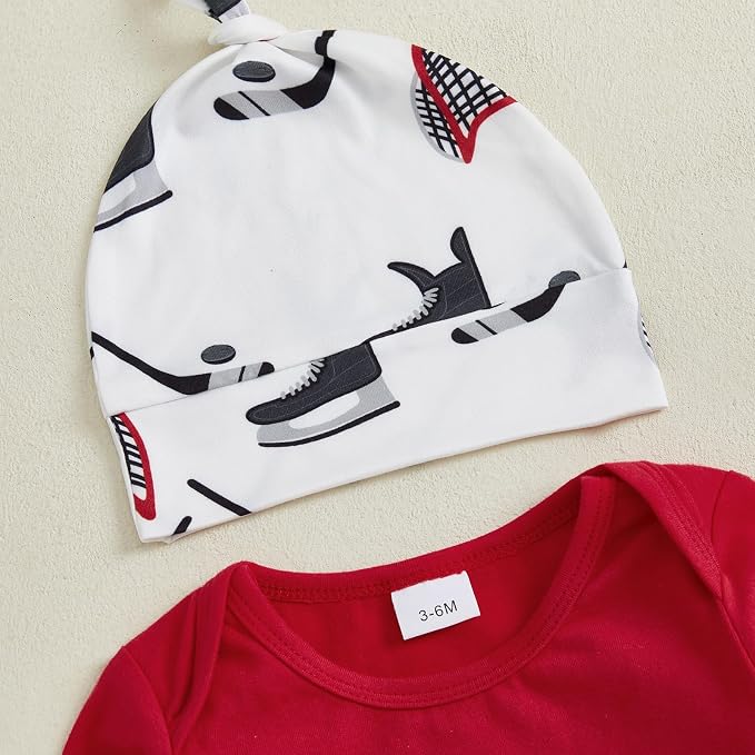 Baby Boy Hockey Outfit New Player in Town Long Sleeve Romper Long Pants Hat Set - Image 5
