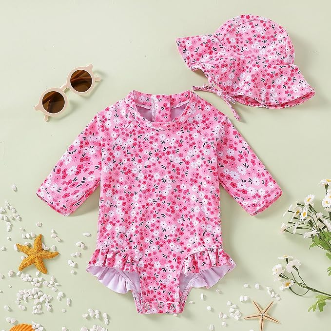 WOLBAY Baby Girl Swimsuit Long Sleeve One Piece Rash Guard - Image 2
