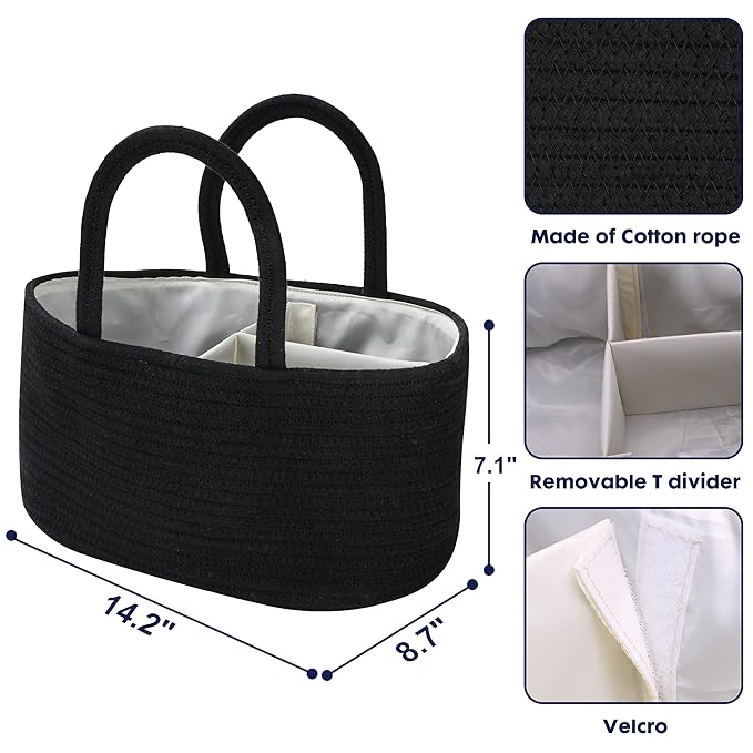 Baby Diaper Caddy Organizer for Girl Boy Cotton Rope Nursery Storage Bin Basket - Image 3
