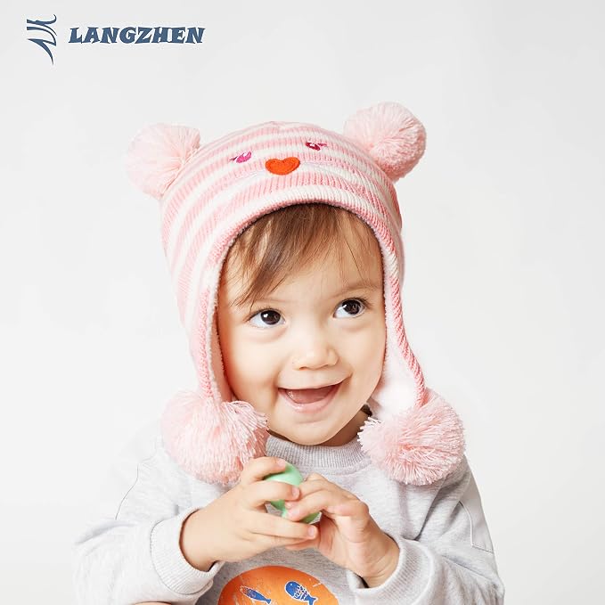 LANGZHEN Toddler Kids Infant Winter Hat, Earflap Knit Warm Cap Fleece Lined - Image 3