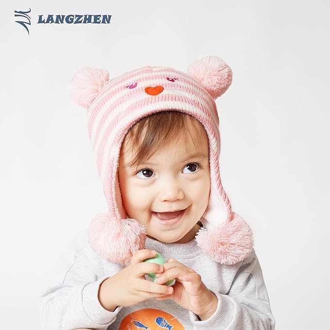 LANGZHEN Toddler Kids Infant Winter Hat, Earflap Knit Warm Cap Fleece Lined - Image 3