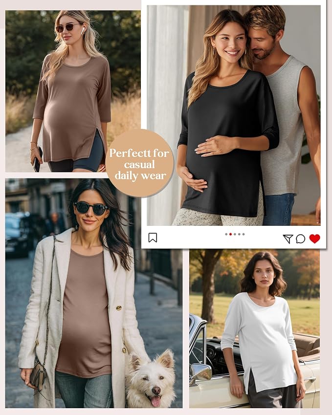 3 Pack Women's 3/4 Sleeve Maternity Shirts Elbow Length Clothes Round Neck - Image 5