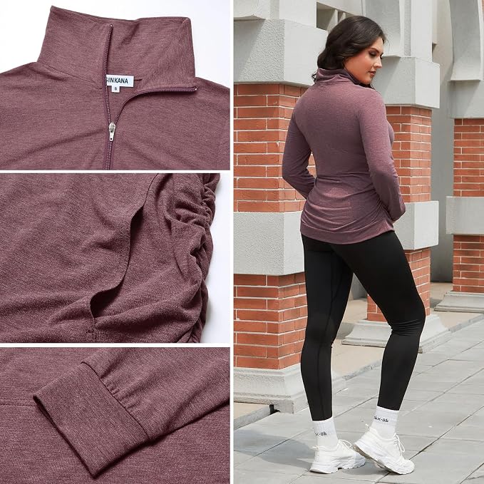 GINKANA Maternity Women's Long Sleeve Shirt Half Zipper Lapel Lightweight - Image 6