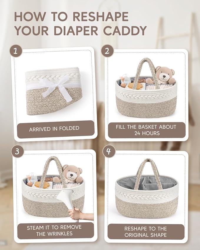Maliton Extra Large Baby Diaper Caddy Organizer, Cotton Rope Nursery Basket - Image 8