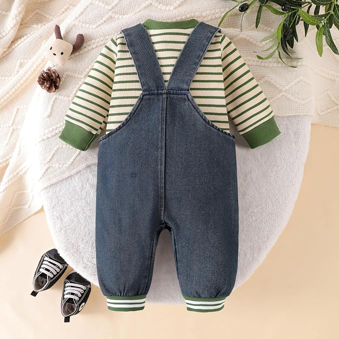 Baby Boy Clothes Fall Winter Outfits Long Sleeve Striped Romper Cute Cartoon - Image 3