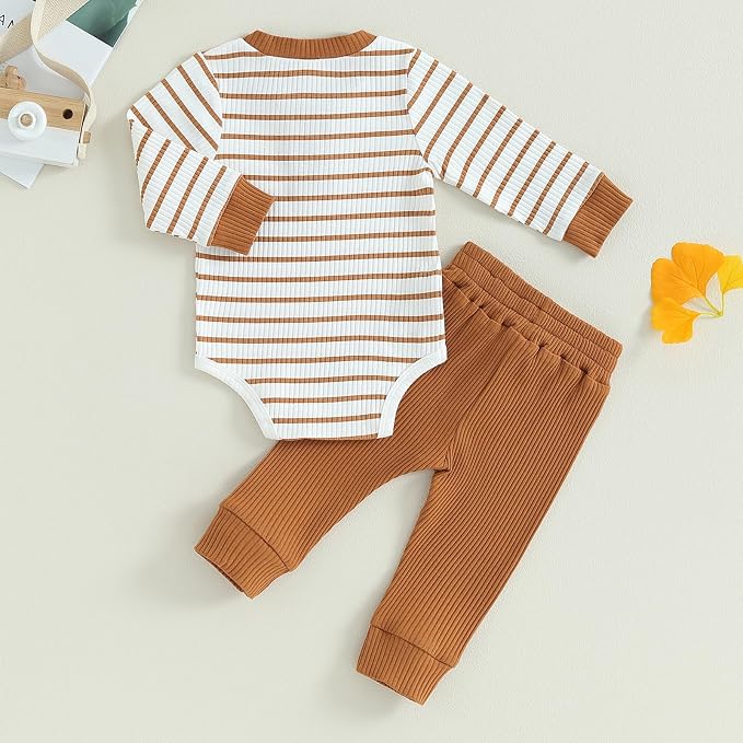 Newborn Baby Boy Girl Clothes Ribbed Knitted Long Sleeve Romper Pants Solid - Image 7