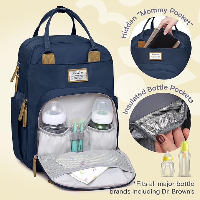 RUVALINO Diaper Bag Backpack, Large Capacity, Waterproof, Peacock Blue - Image 2