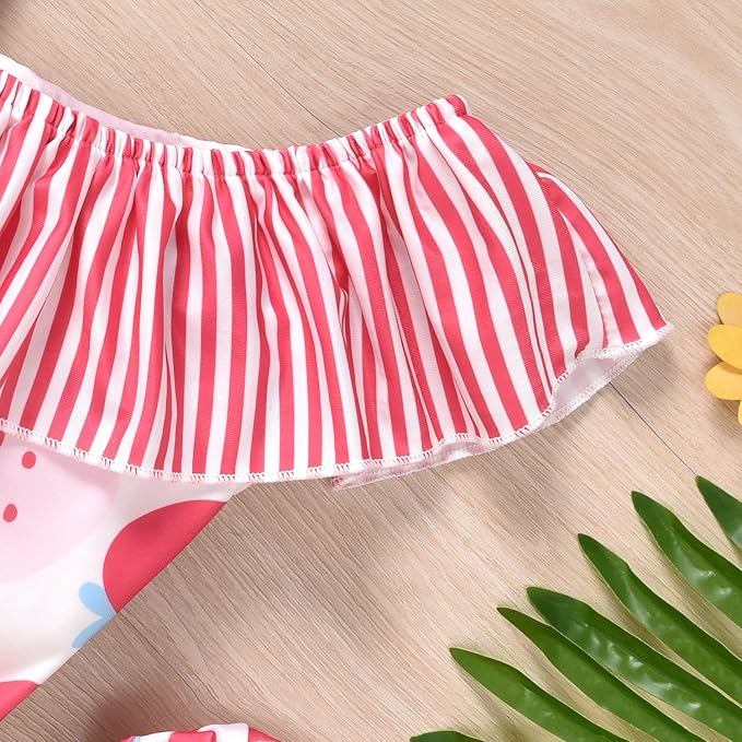 Toddler Baby Girls Ruffles Bikini One Piece Swimsuits Floral Off Shoulder - Image 4