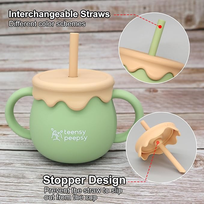 Honey Jar Pot 3-in-1 Silicone Training Cup 8.5oz, Baby Sippy Cup - Image 2