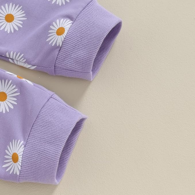 3Pcs Baby Girl Outfits Daisy Sweatshirt + Pants + Headband Infant Fall Winter - Image 5