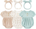Newborn Baby Girl Clothes Cotton Bubble Romper Floral Short Sleeve Bodysuit 3 by MAMIMAKA