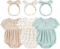 Newborn Baby Girl Clothes Cotton Bubble Romper Floral Short Sleeve Bodysuit 3 by MAMIMAKA