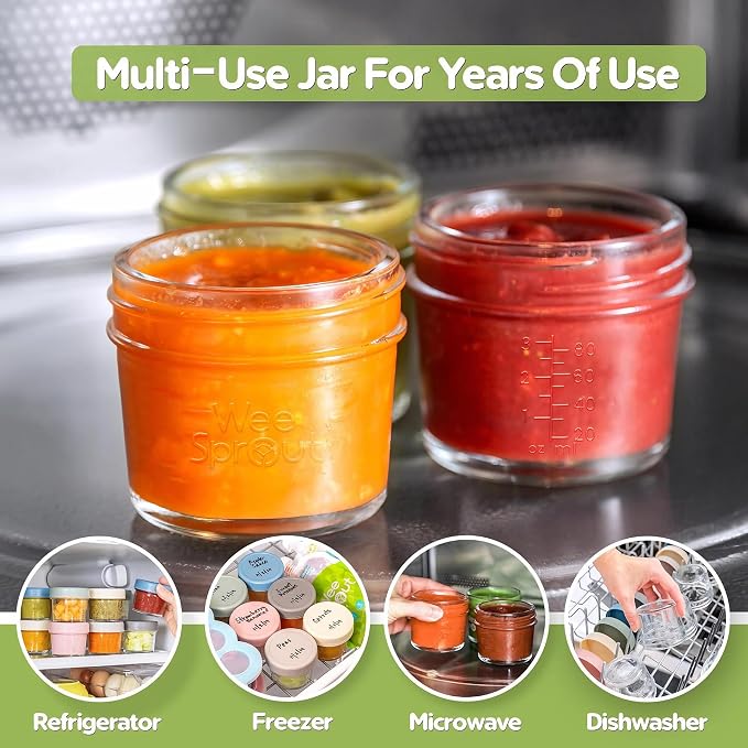 WeeSprout Baby Food Storage Glass Jars w/Lids Matte Variety, Reusable Small - Image 5