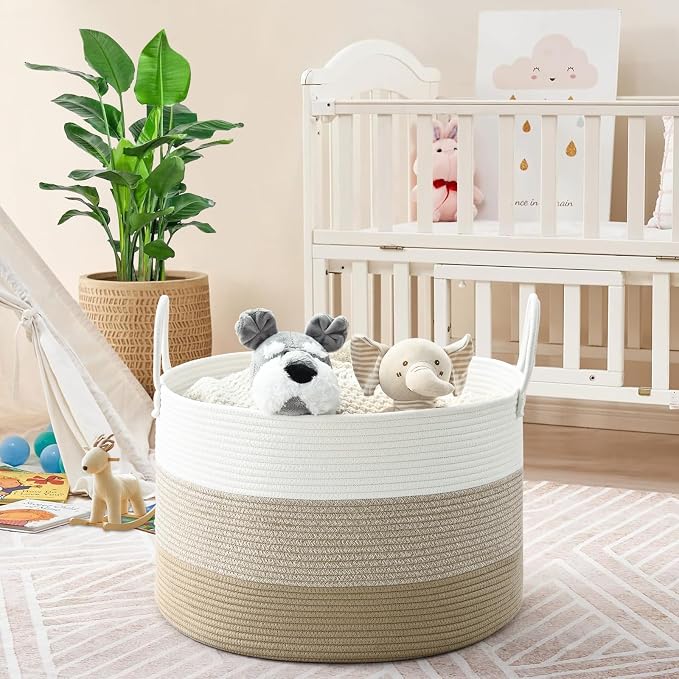 67L Storage Basket for Organizing, Cotton Rope Woven Blanket Basket, Toy - Image 2