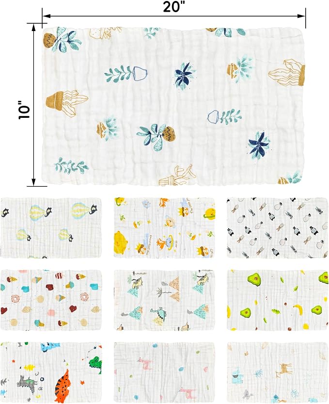 FOOK FISH Muslin Burp Cloths Large 20''x10'' 10 Packs - Image 2