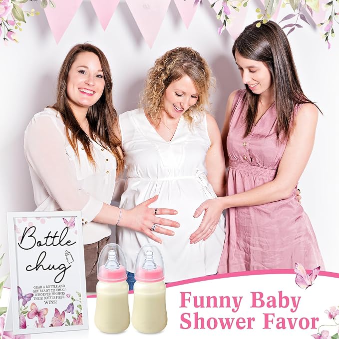 Roowest Bottle Chug Baby Shower Game Favors Including Pink Butterfly Theme - Image 8