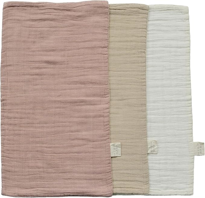 Mebie Baby Burp Cloths, Dusty Rose Print 3-Pack, Muslin Burp Cloth Set by MebieBaby