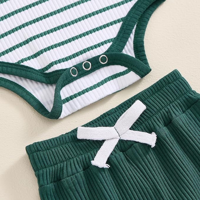Newborn Baby Boy Girl Clothes Ribbed Knitted Long Sleeve Romper Pants Solid - Image 5