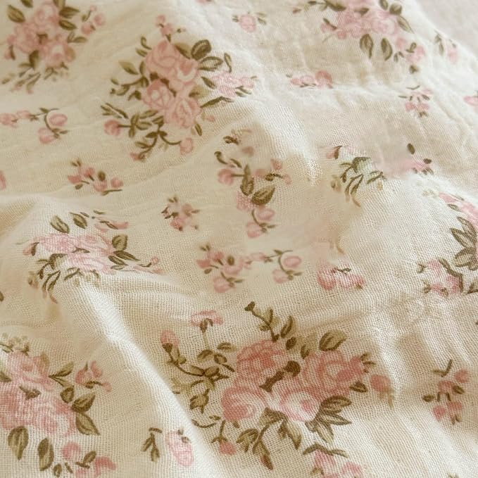 BuLuTu Cotton Muslin King Pillow Case, Chic Shabby Pink Floral Print Pillowcase - Image 4