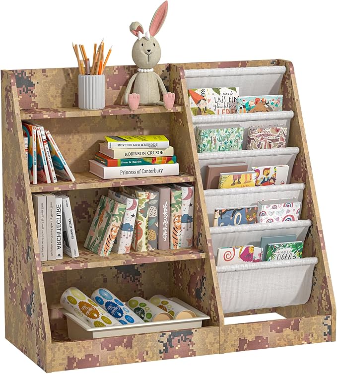 4 Tier Kids Bookshelf Wooden, Five Layer Sling Children Bookcase, Baby Toddler by HedoAjim