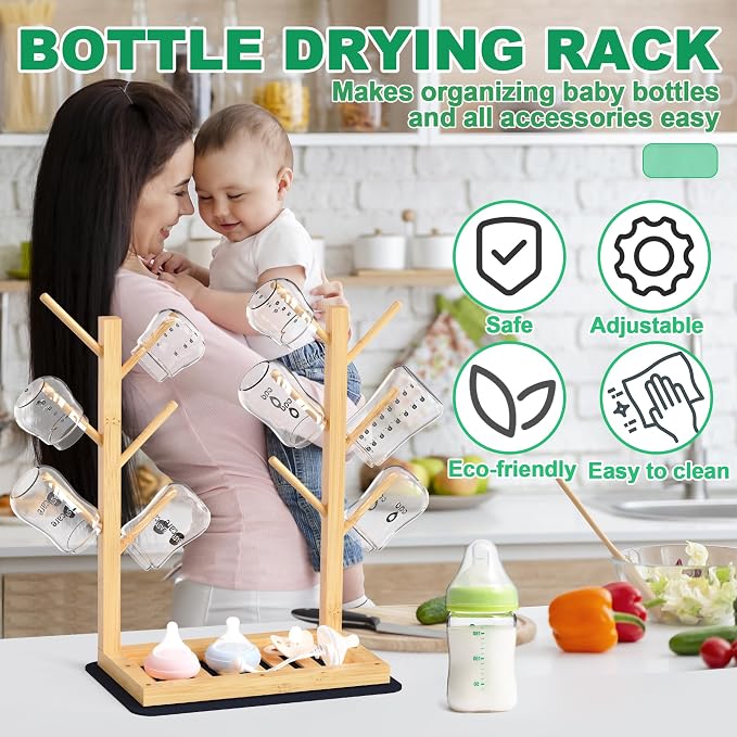 Baby Bottle Drying Rack, Vertical Bamboo Bottle Dryer Holder - Image 2