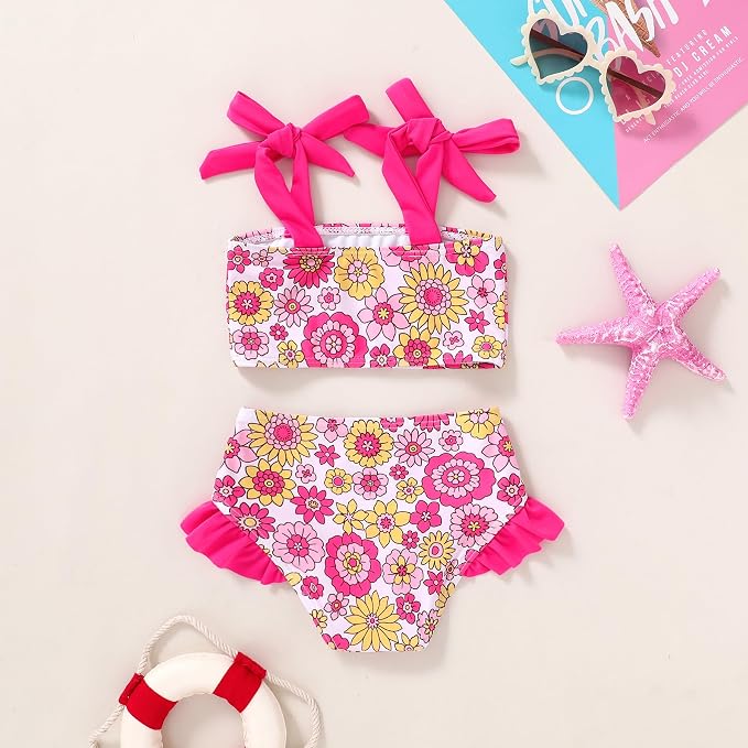 YOUNGER TREE Toddler Girls Two Pieces Swimsuit Color Block Stripe Swimwear - Image 3